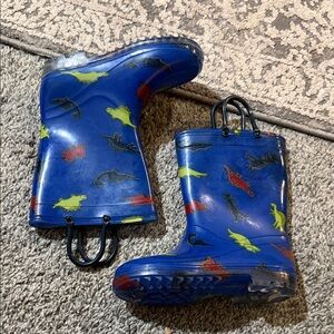 Kids Blue Dinosaur Rain Boots